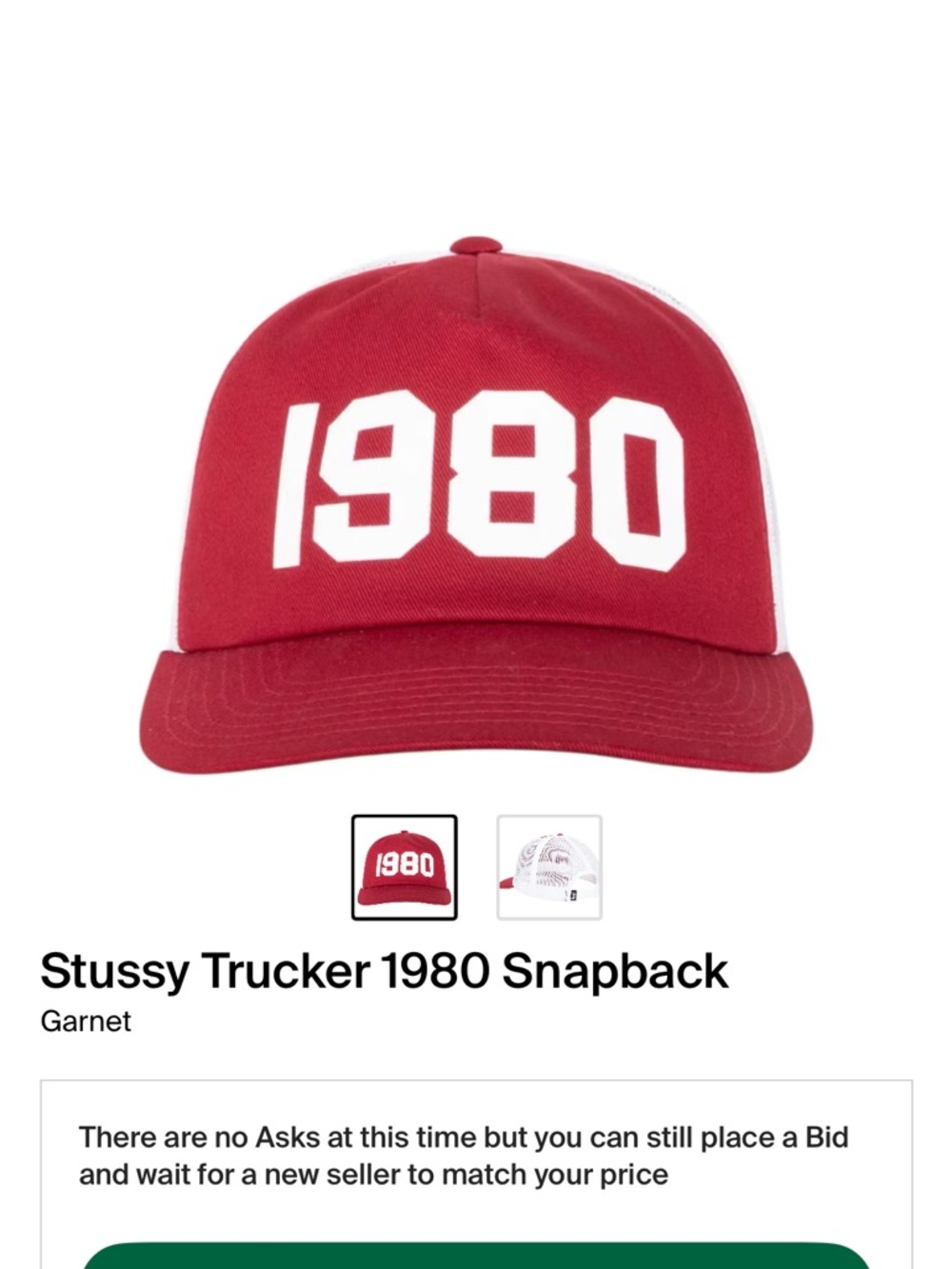 Stussy Garnet and White 1980 Trucker Snapback